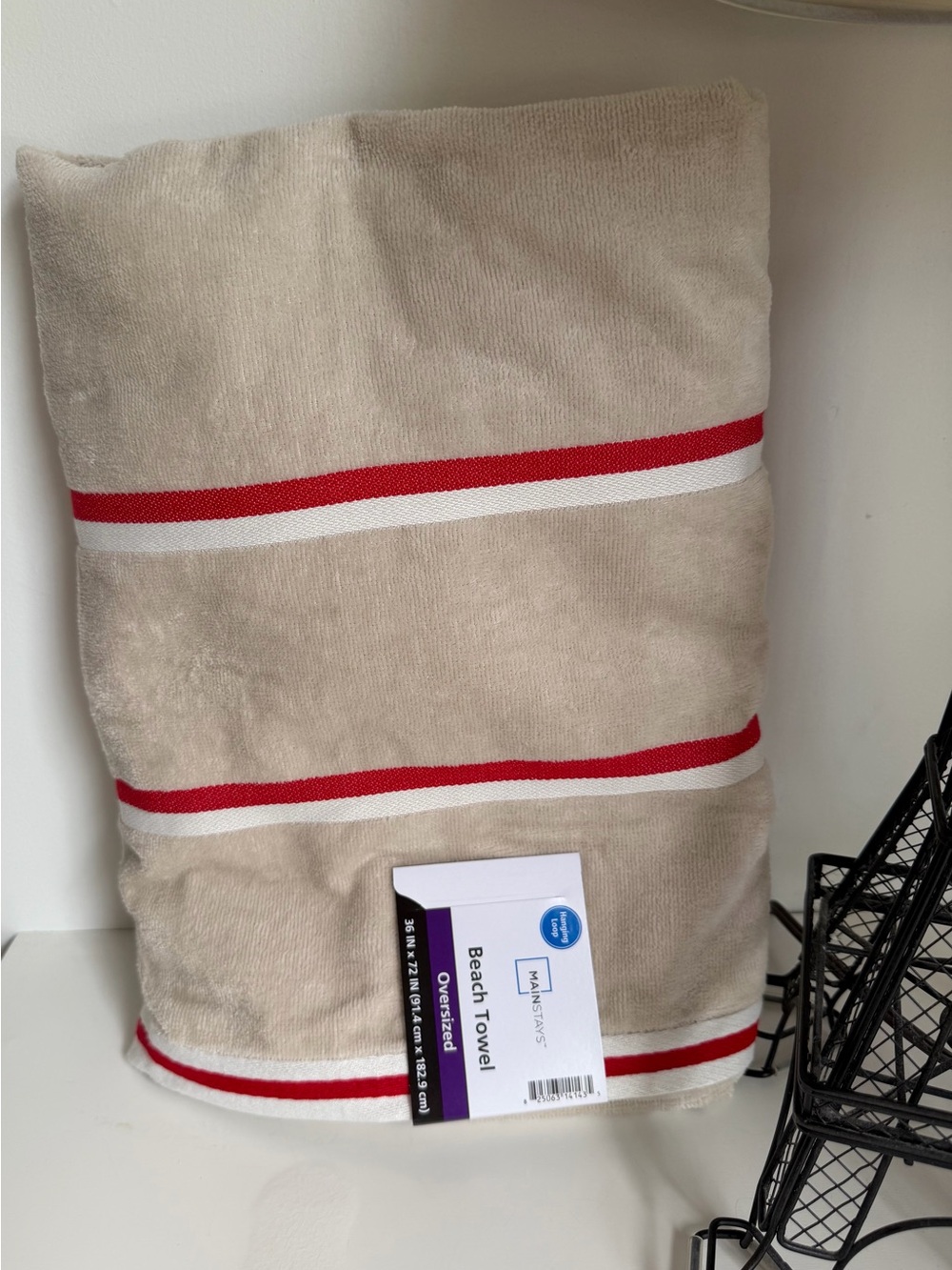 2 x $18 Beige Beach Towel with Red Stripe Mainstays